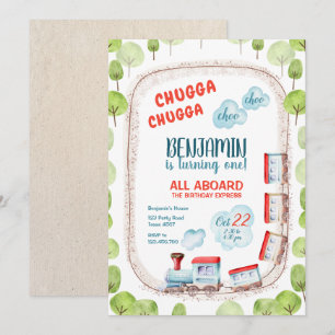 Chugga Train Choo Boy Red Blue Birthday Rails Einladung
