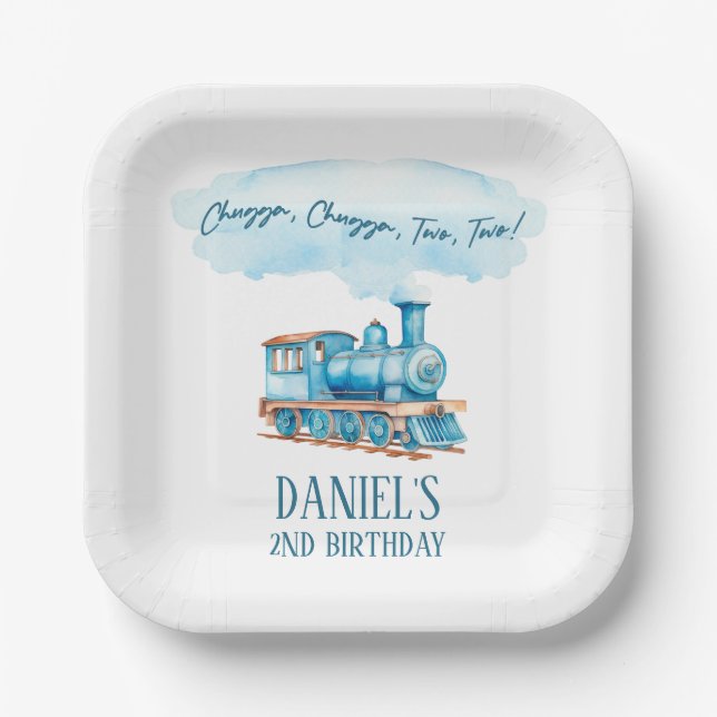 Chugga Two Choo Train 2. Geburtstag Party Pappteller (Vorderseite)