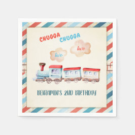 Chugga Two Train Choo Boy Red Blue Serviette