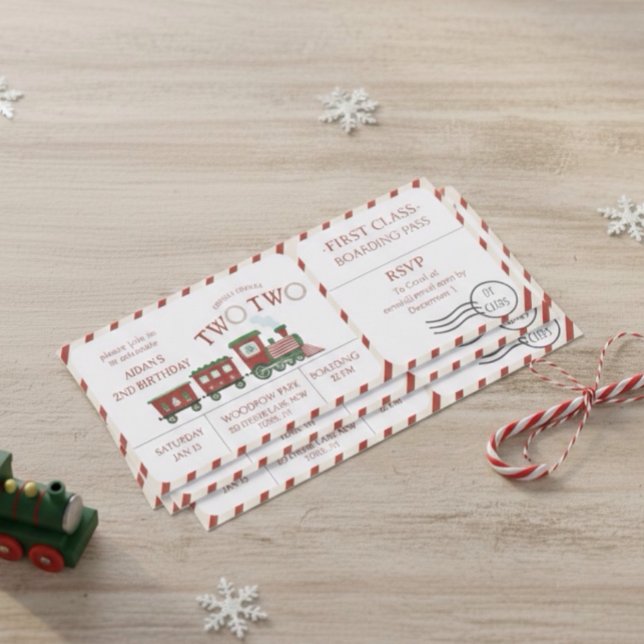 Chugga Two Two Winter Train Ticket Second Birthday Einladung (Von Creator hochgeladen)