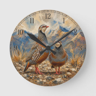 Chukar Rebhuhn-Paar-Kunst  Runde Wanduhr