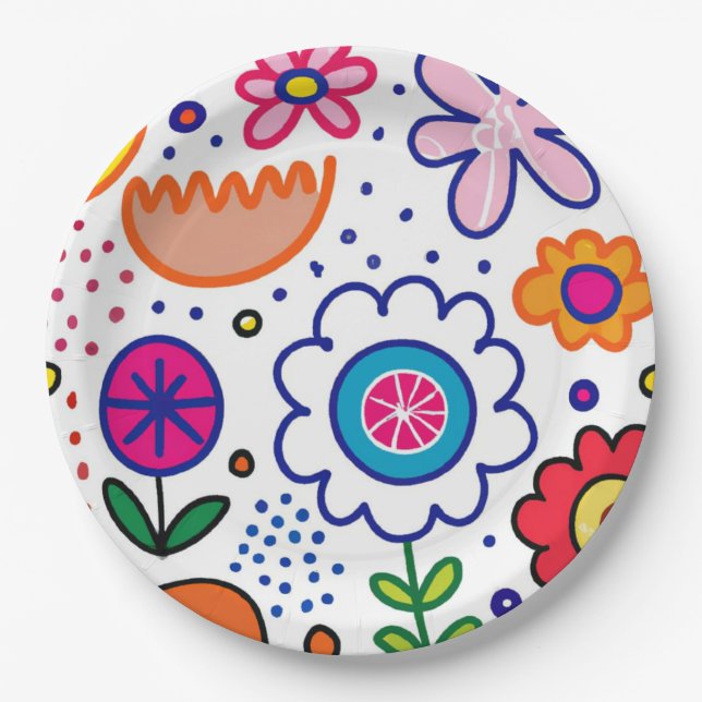 Chunkofarbene Blume in fetten Farben Pappteller (Vorderseite)