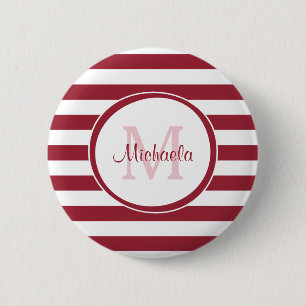 Chunky Deep Red Stripes Einfache Monogramm und Nam Button