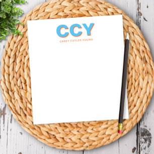 Chunky Initials Blau und Orange Personalisiert Notizblock
