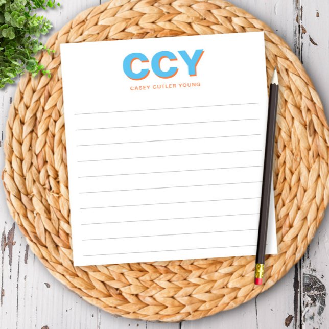 Chunky Initials Blue und Orange Personalisiert Lin Notizblock (Von Creator hochgeladen)