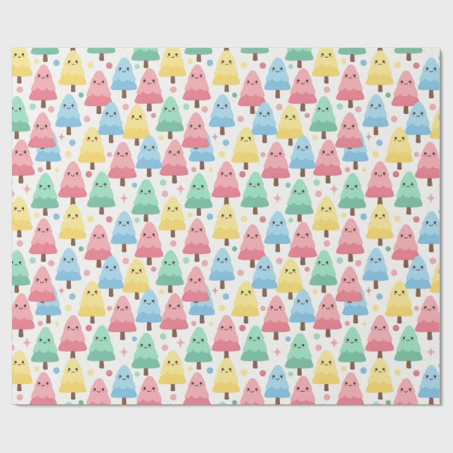 Chunky Kawaii Pastel Pine Trees Seamless Wrapping  Geschenkpapier (Flach)