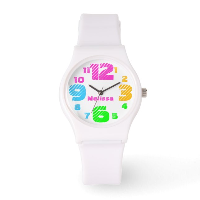 Chunky Neon Numbers Women's White Watch Armbanduhr (Vorderseite)