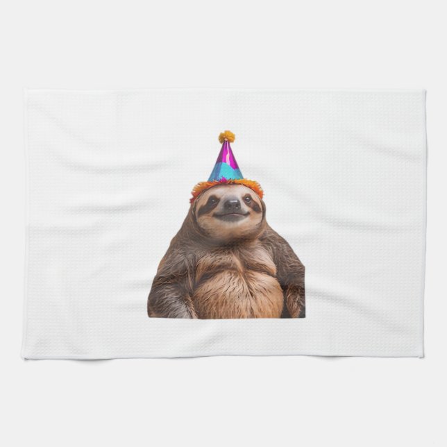 Chunky Sloth birthday party hat gift funny meme pr Geschirrtuch (Horizontal)