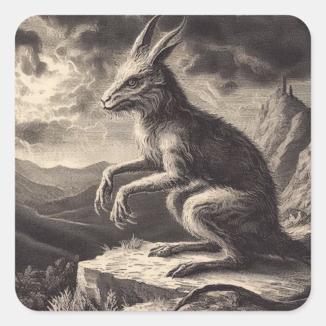 Chupacabra Antique Illustration Horror Quadratischer Aufkleber (Vorderseite)