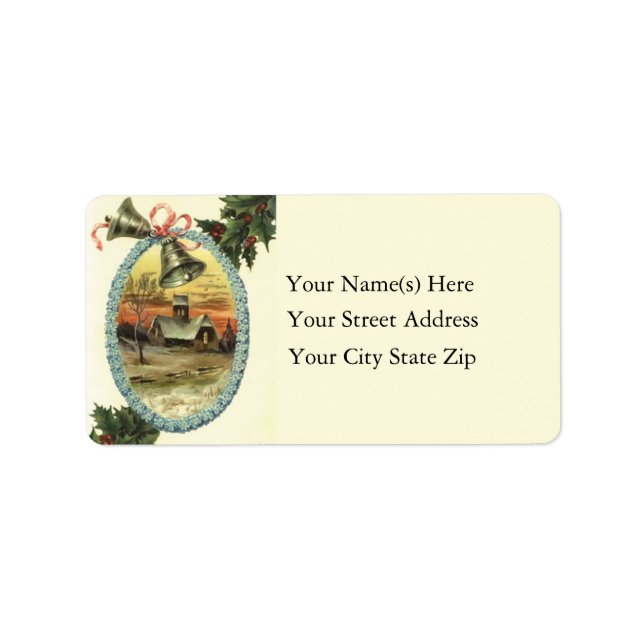 Church Bells on Christmas Vintag Address Label Adressaufkleber (Vorne)