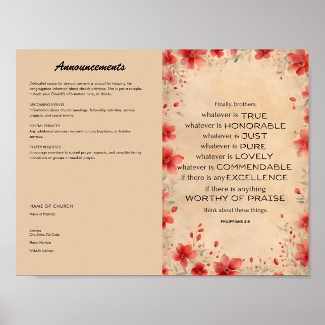 Church Bulletin zum Herunterladen und Drucken Poster (Vorne)