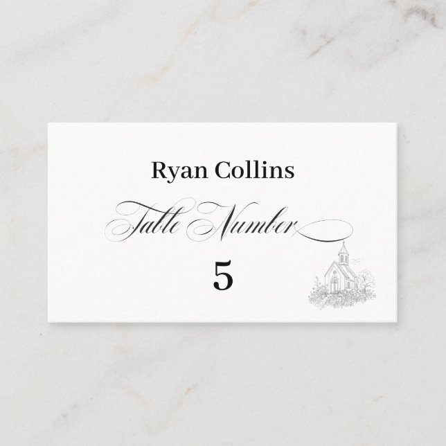 Church Calligraphy Place Cards Platzkarte (Vorderseite)