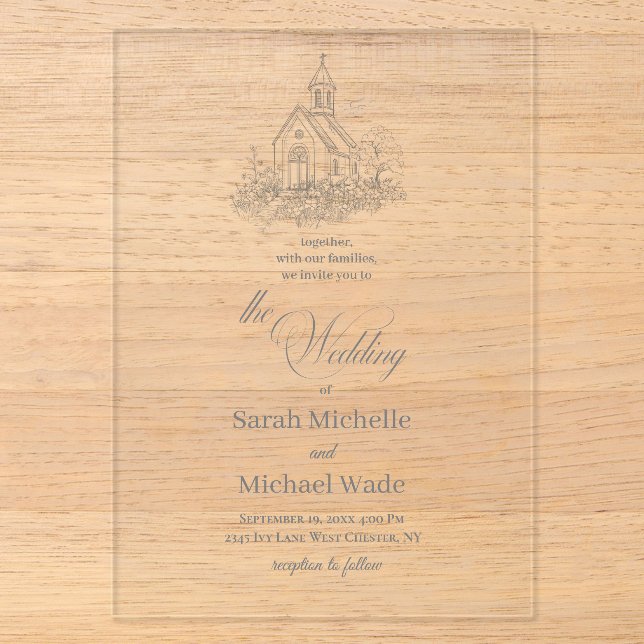 Church Calligraphy Wedding Invitation Acryleinladungen (Vorderseite)