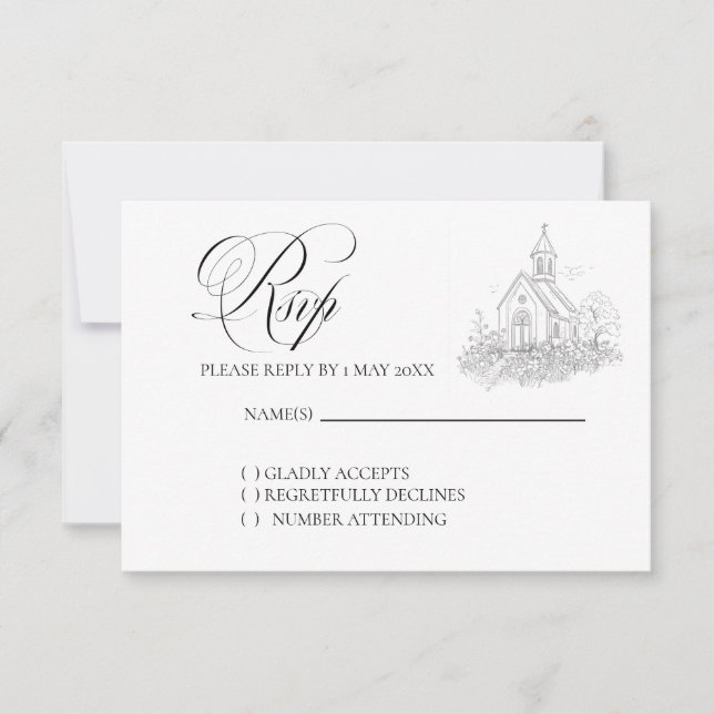 Church Calligraphy Wedding RSVP card Karte (Vorderseite)