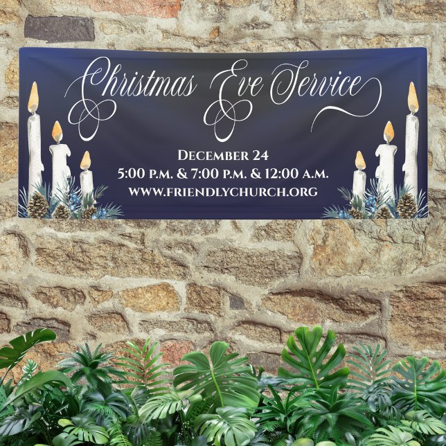 Church Christmas Eve Candlelight Service Banner (Christmas Eve Church Service Banner. Elegant. Invite worshipers to celebrate the birth of Jesus.)