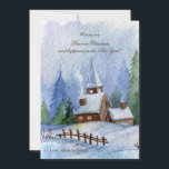 Church in Snow Christmas Cards Feiertagskarte<br><div class="desc">A beautiful, serene, watercolor design featuring a country church on a snowy night. The card is easy to customize with your wording, font, font color, paper shape options and choice of six paper types. Not exactly what you're looking for? All our products can be custom designed to meet your needs...</div>