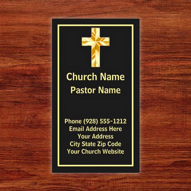 Church Pastor Classy Noir Cartes de visite vertica (Church Pastor Classy Black Vertical Business Cards)