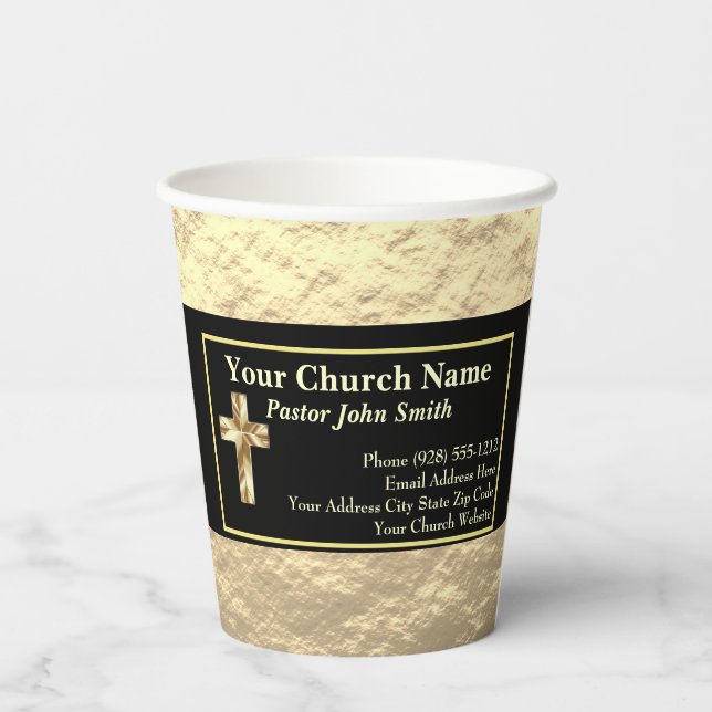Church Pastor Gold And Black Classy Pappbecher (Rückseite)