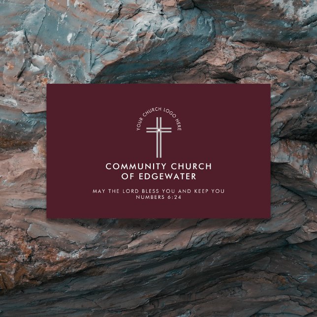 Church Pastor Modern Minimal Custom Logo Maroon Visitenkarte (Von Creator hochgeladen)