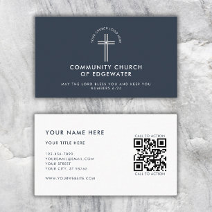 Church Pastor Modern QR Code Custom Logo Navy Visitenkarte