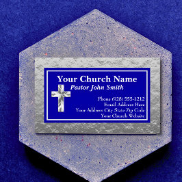 Church Pastor Navy Blue Silver Business Cards Visitenkarte