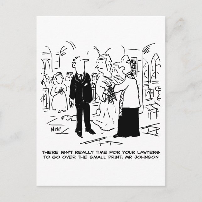 Church Service Wedding Vicar sagt Nein zu Anwälten Postkarte (Vorderseite)