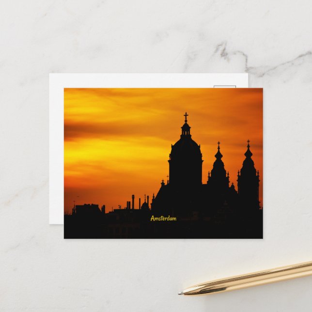 Church Silhouette, Amsterdam Postkarte (Vorderseite/Rückseite Beispiel)