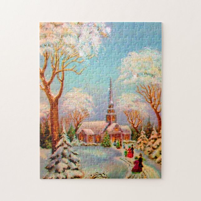 Church Snow Scene Vintage (Vertikal)