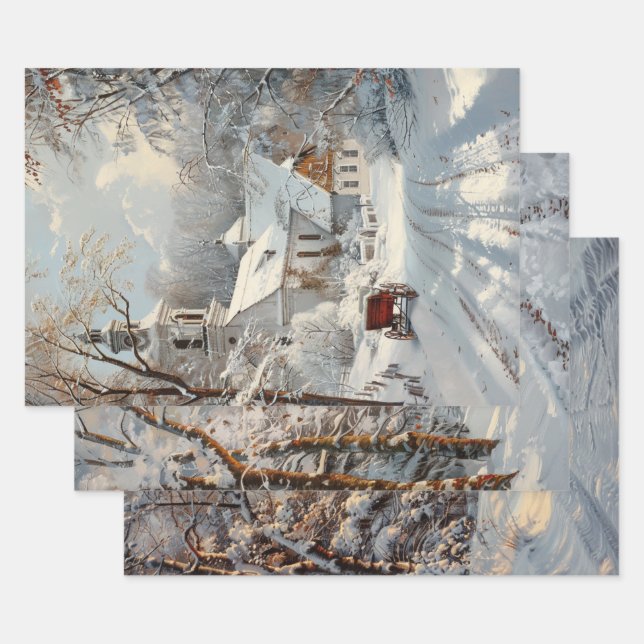 Church Winter Wonderland Decoupage Geschenkpapier Set (Set)