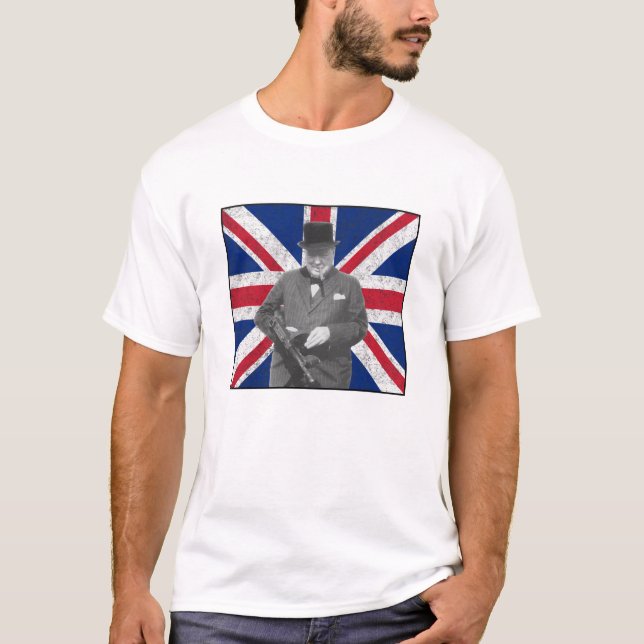 Churchill, der mit einem Tommy-Gewehr aufwirft T-Shirt (Vorderseite)