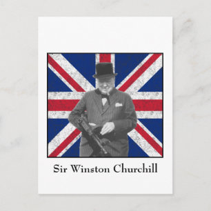 Churchill Posing mit der britischen Flagge Postkarte