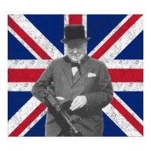 Churchill Posing mit einer Tommy-Waffe