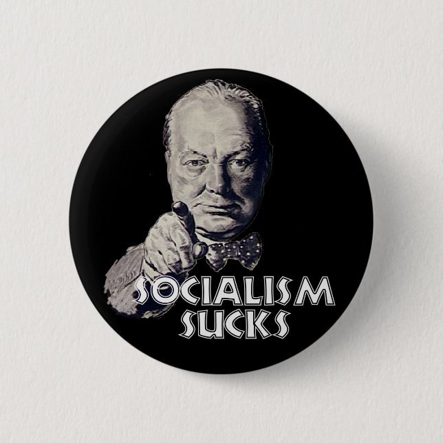 Churchill Zitat: Sozialismus ist zum Kotzen! Button (Vorderseite)