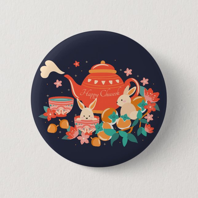 Chuseok Mitte Herbst Festival Moon and Stars Button (Vorderseite)