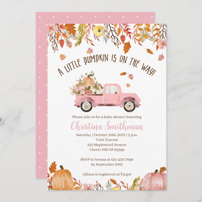 Chute Bébé Douche Invitations Pour Une Fille (Devant / Derrière)