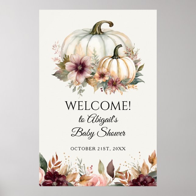 Chute Blanc Citrouille Bourgogne Floral Affiche de (Devant)