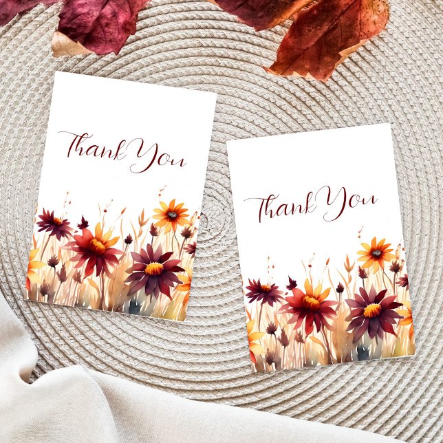 Chute d'amour burgundy douche nuptiale merci (Fall in love bridal shower wedding thank you card template burgundy orange yellow dahlias thank you)