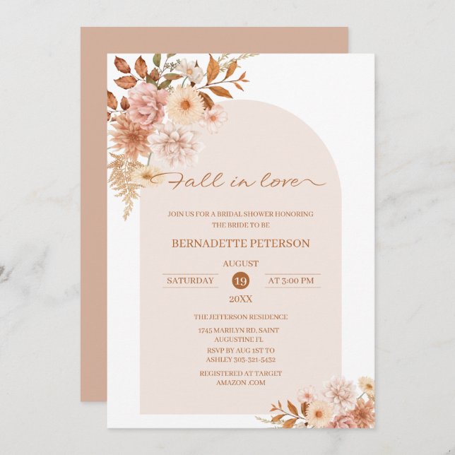 Chute d'amour Invitation de douche nuptiale (Devant / Derrière)