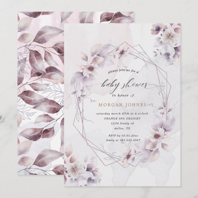chute d'aquarelle baby shower floral invitation (Devant / Derrière)