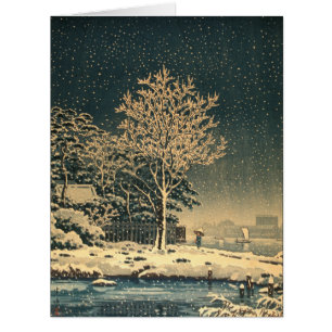 Chute de neige au Japon féodal à Sumida River Ukiy