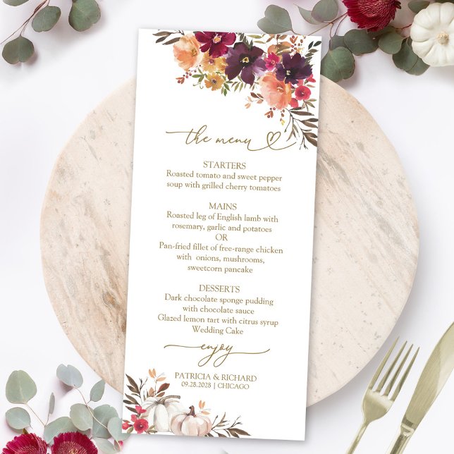 Chute en Amour Citrouille Bourgogne Mariage Cartes (Créateur téléchargé)