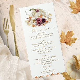 Chute en Amour Citrouille Mariage Cartes de menu