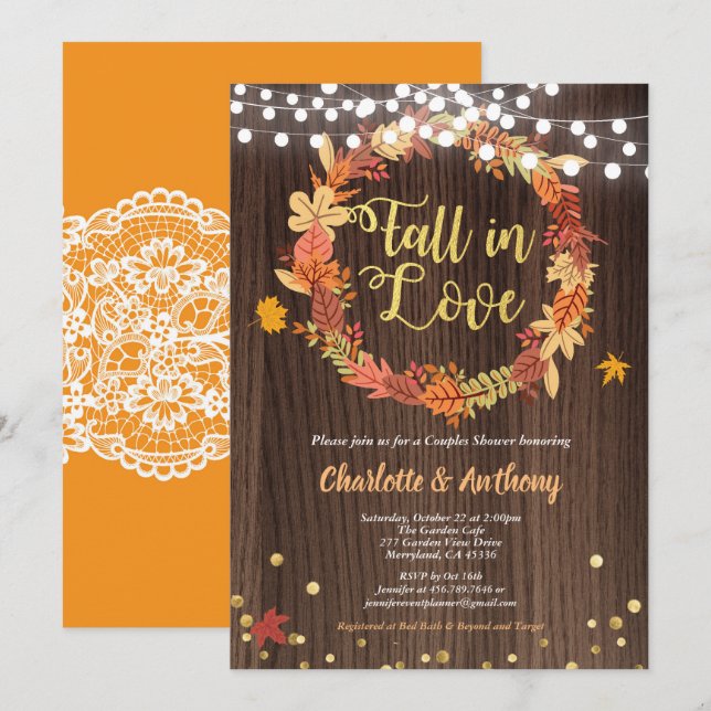 Chute en amour couples douche invitation wreath (Devant / Derrière)