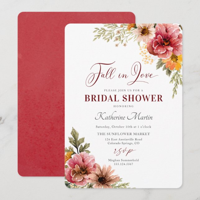 Chute en Amour Invitation de la douche nuptiale (Devant / Derrière)