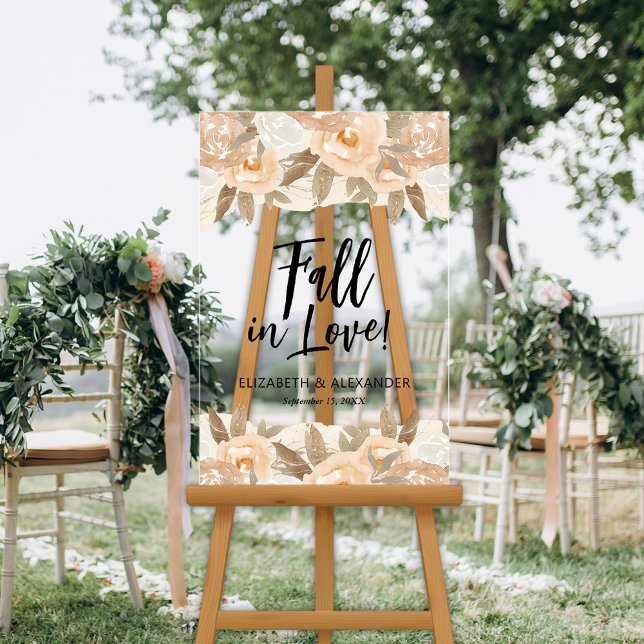 Chute en amour Mariage de fleurs de pêche (Fall in Love Peach Flowers Wedding Welcome Clear Acrylic Sign)