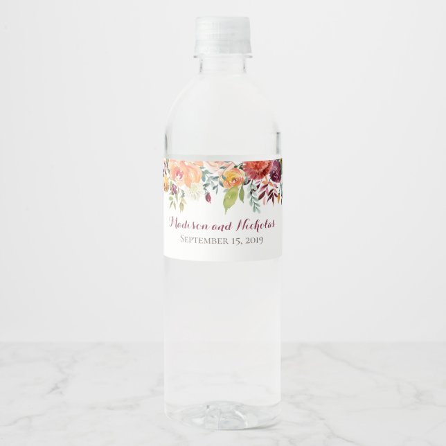 Chute Fleur Mariage Étiquettes de bouteille d'eau, (Devant)