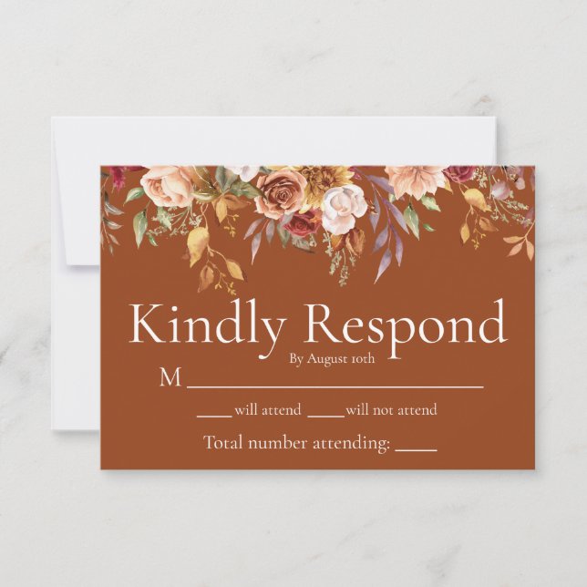 Chute Foliage Floral Terracotta Mariage Carte RSVP (Devant)