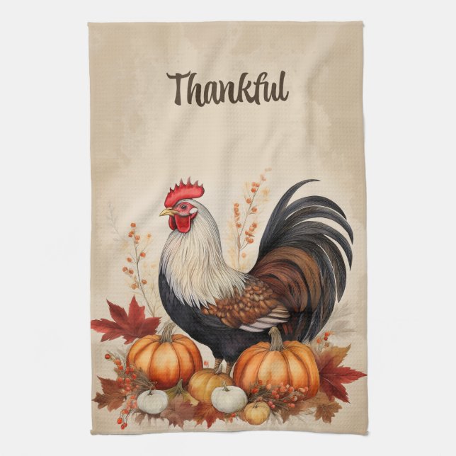 Chute Harverst Rooster Serviette de cuisine (Vertical)