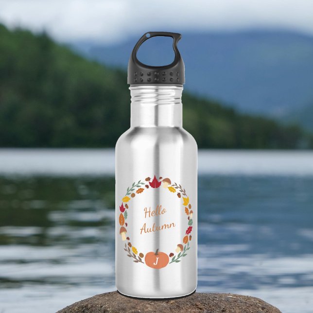 Chute Monogramme Wreath Bouteille d'eau (Fall Wreath Monogram Water Bottle)