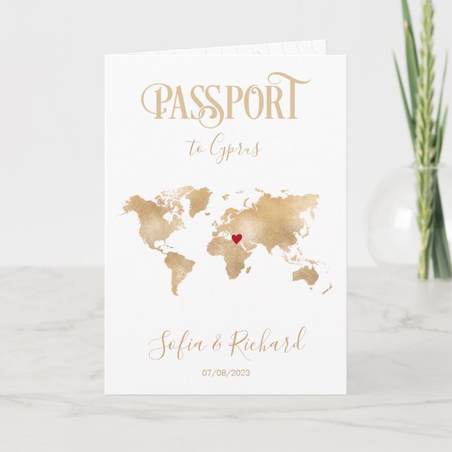 Chypre Carte Mariage Destination Passport Gold (Devant)